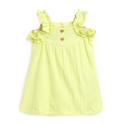 Girls Light Yellow Solid Sleeveless Dress